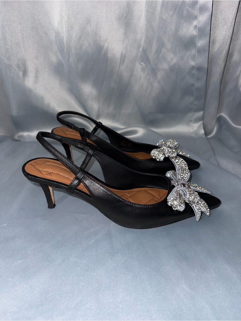 Kurt Geiger Black Slingback Heels with Crystal Bow Embellishment